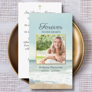 Beach Ocean Photo Funeral Memorial Prayer Card