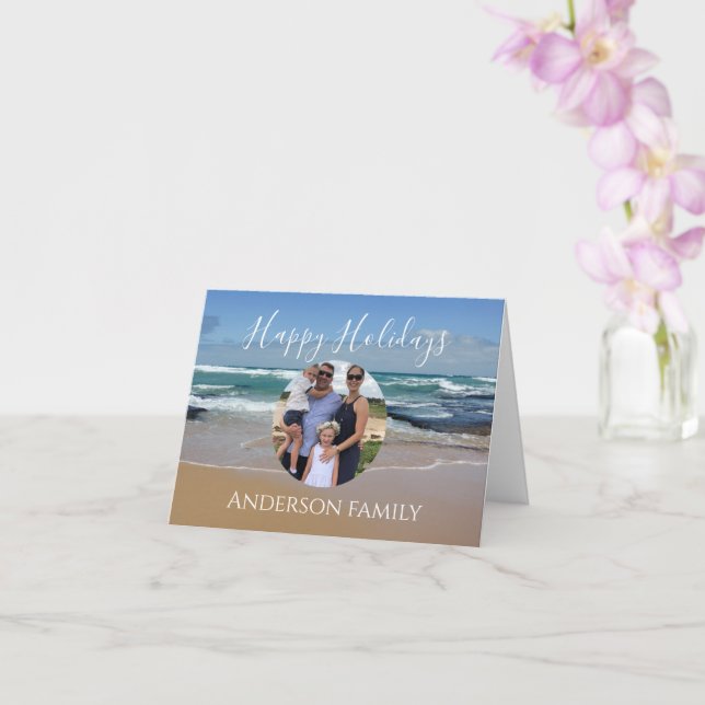 Beach Ocean Photo Happy Holidays Christmas Card (Orchid)