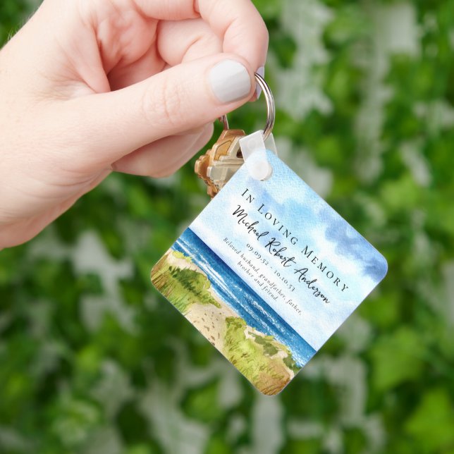 Beach Ocean Photo Memorial Funeral Favor Keychain (Hand)