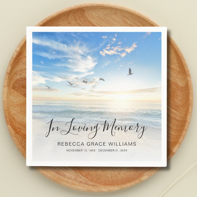 Beach Ocean Photo Memorial Funeral  Napkins (Beach Memorial Napkins)