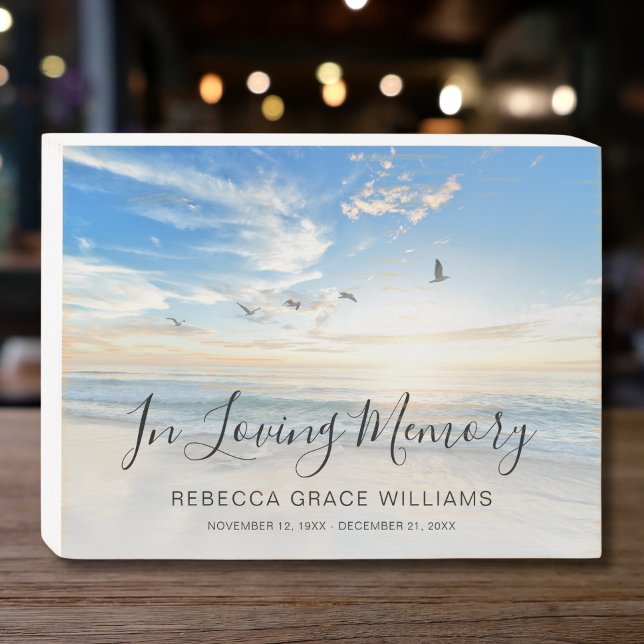 Beach Ocean Photo Memorial Funeral  Wooden Box Sign (Photo Memorial Beach Wooden Box Sign)
