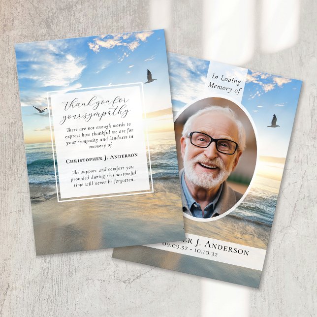 Beach Ocean Photo Sympathy Funeral Memorial Thank You Card (Creator Uploaded)