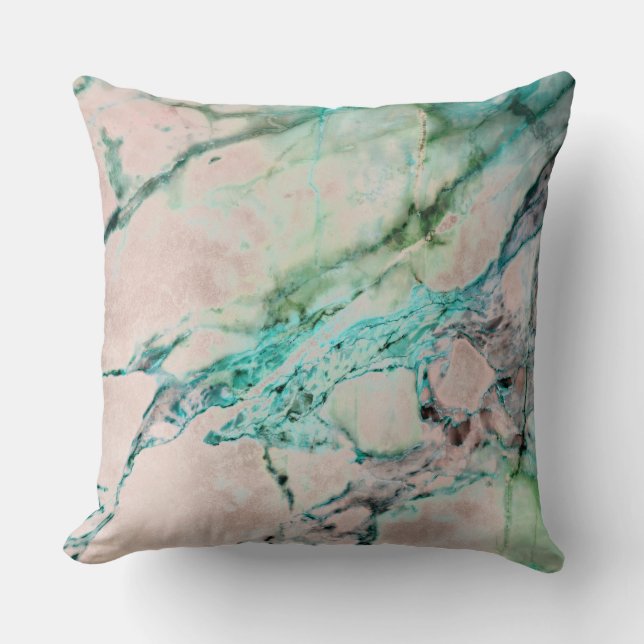 Beach Ocean Pink Rose Gray Mint Silver Gold Marble Throw Pillow (Front)