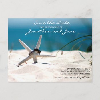 Beach Ocean Rings Starfish Wedding Save The Date Announcement Postcard by loveisthething at Zazzle