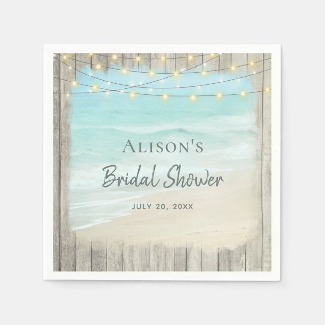 Beach Ocean Rustic Wood Bridal Shower Napkins (Front)
