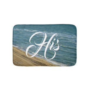 Beach Ocean Sand Blue Tropical His/Hers Mr/Mrs Bathroom Mat