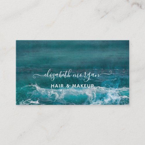 Beach Ocean Script Aqua Green Blue Modern Business Card