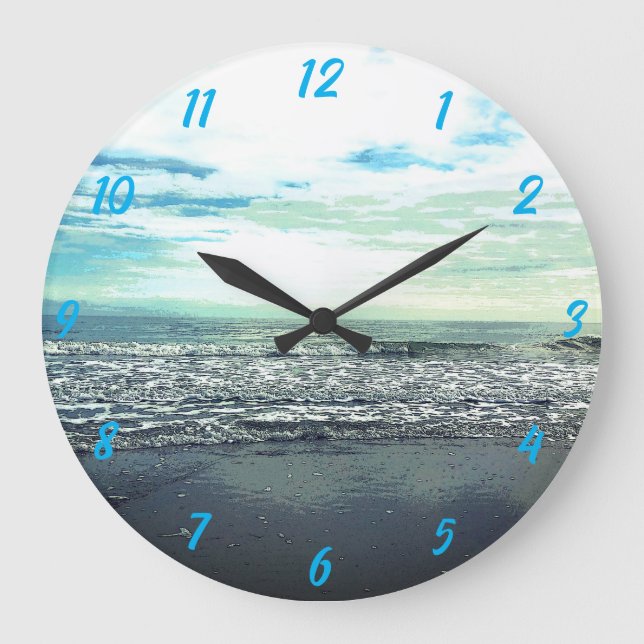 Beach Ocean Sea Abstract Blue Grey Artistic Gift Large Clock (Front)