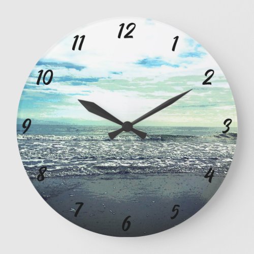 Beach Ocean Sea Abstract Blue Grey Artistic Modern Large Clock