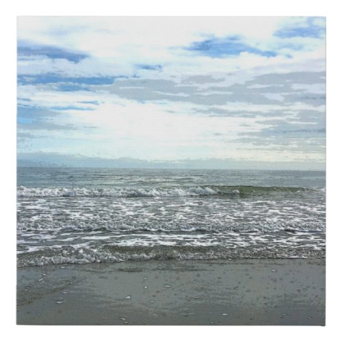 Beach Ocean Sea Abstract Blue Grey Gift Decor Faux Canvas Print