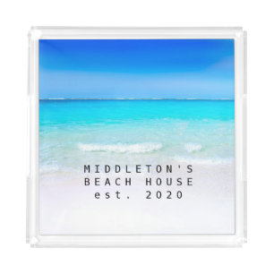 Beach Ocean Sea and Sand Blue Aqua Personal Family Acrylic Tray