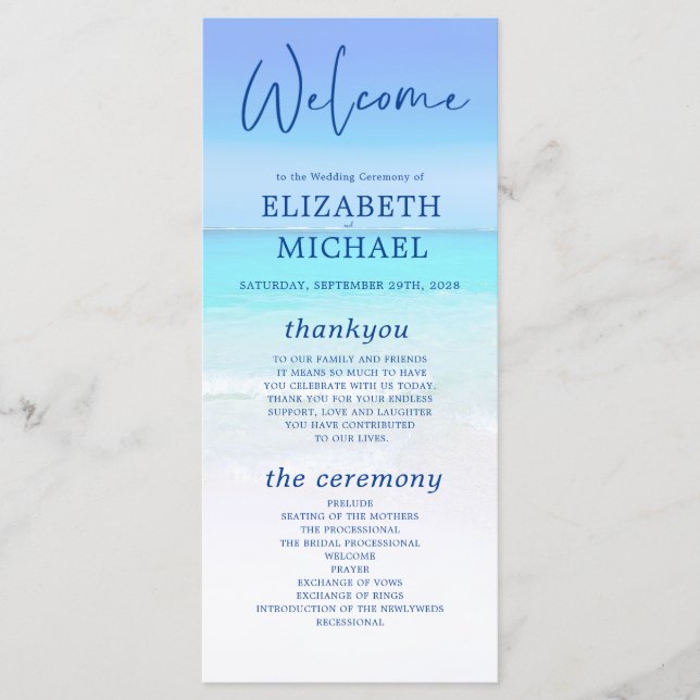 Beach Ocean Sea Blue Tropical Summer Wedding Program (Front)