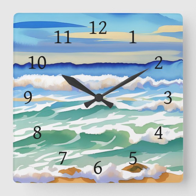 Beach Ocean Sea Design 300 Blue Green Square Wall Clock (Front)