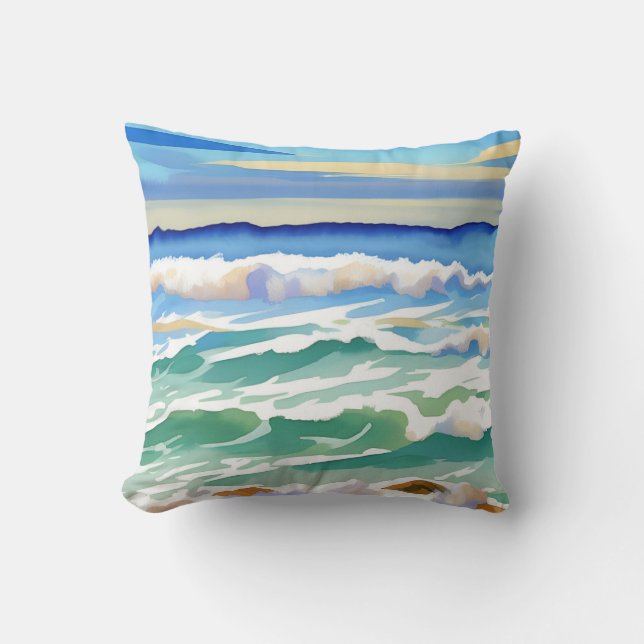 Beach Ocean Sea Design 300 Blue Green Throw Pillow (Front)