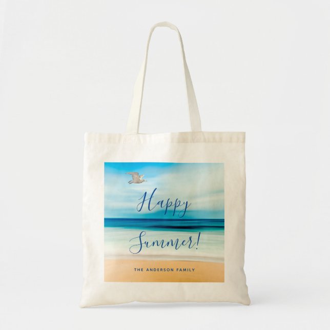 Beach ocean sea happy summer tote bag (Front)