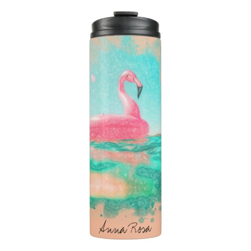  Beach Ocean Sea Nautical Pink Toy Flamingo Thermal Tumbler