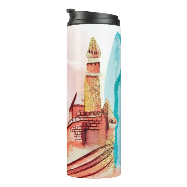 ~* Beach Ocean Sea Nautical SandCastle Surf Board Thermal Tumbler (Rotated Right)