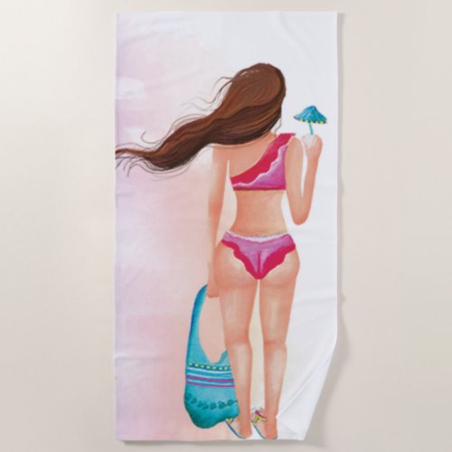  Beach Ocean Sea Nautical Woman Bikini Cocktail Beach Towel