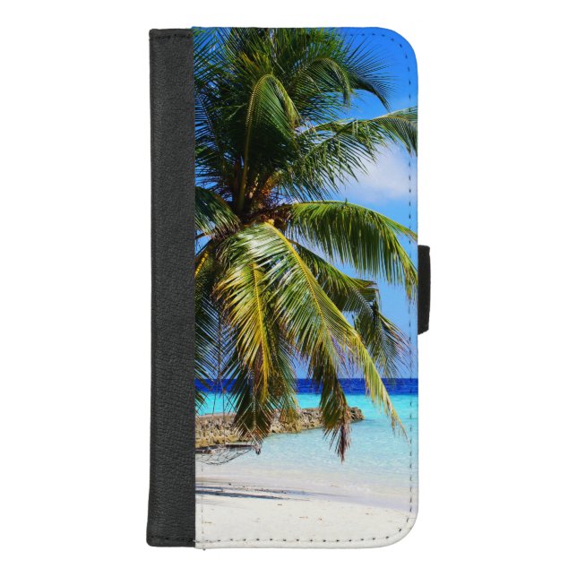 Beach Ocean Sea Palm Tree Vacation iPhone Wallet Case (Front)