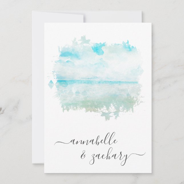 *~* Beach Ocean Sea + RSVP -  QR AR7 Wedding Invitation (Front)