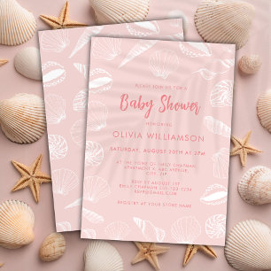 Beach Ocean Sea Shells Girls Baby Shower Invitation