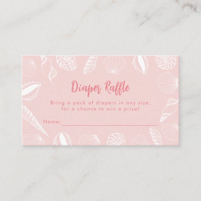 Beach Ocean Sea Shells Girls Diaper Raffle Shower Enclosure Card (Front)
