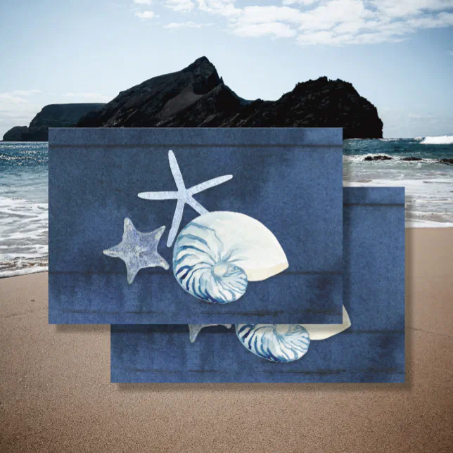 Beach Ocean Sea Shells Seashells Navy Blue White Tissue Paper | Zazzle