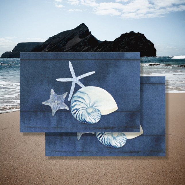Beach Ocean Sea Shells Seashells Navy Blue White Tissue Paper (Creator Uploaded)