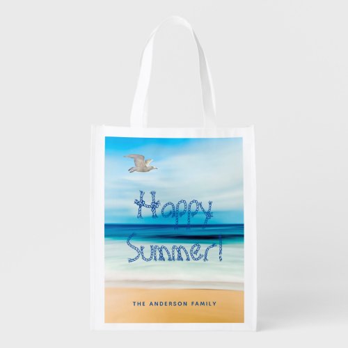 Beach ocean sea tropical happy summer grocery bag