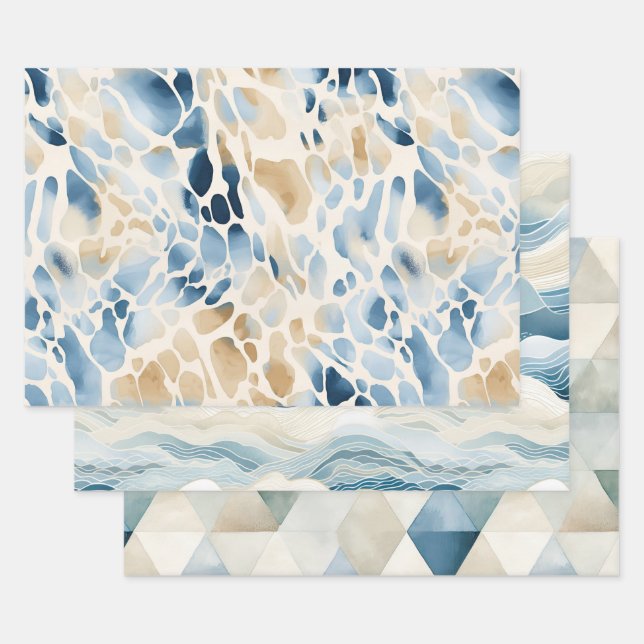 Beach Ocean Sea Watercolor Pattern  Wrapping Paper Sheets (Set)