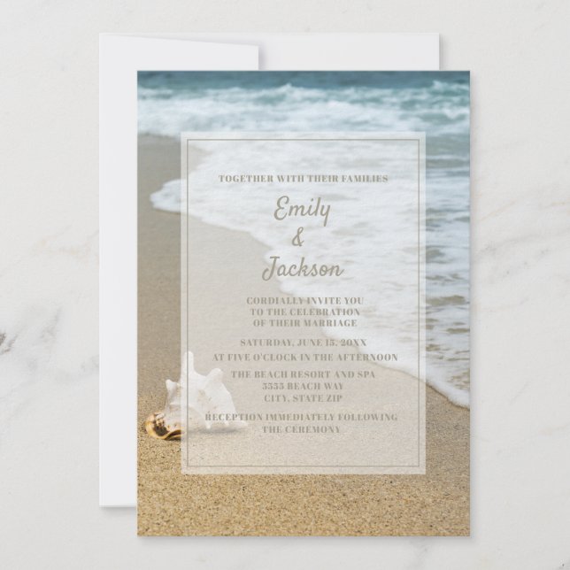Beach Ocean Seashell Sandy Beach Wedding Invitation (Front)