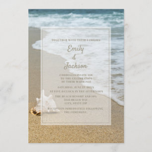 Beach Ocean Seashell Sandy Beach Wedding Invitation