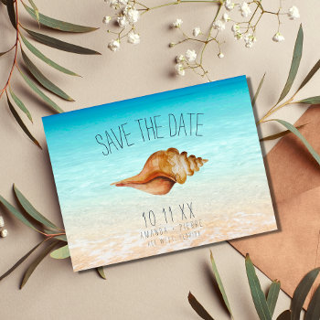 Beach Ocean Seashell Wedding Save The Dates Announcement Postcard by stylelily at Zazzle