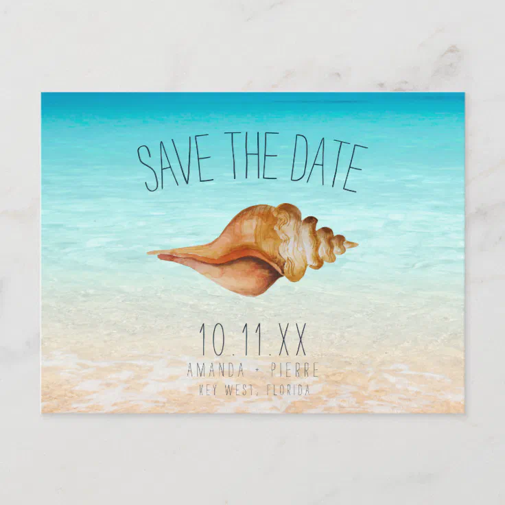 Beach Ocean Seashell Wedding Save the Dates Announcement Postcard | Zazzle