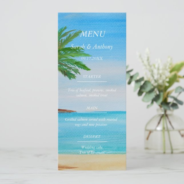Beach Ocean Seaside 50th Wedding Anniversary Food  Menu (Standing Front)