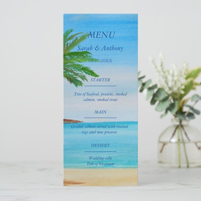 Beach Ocean Seaside 50th Wedding Anniversary Food  Menu (Standing Front)