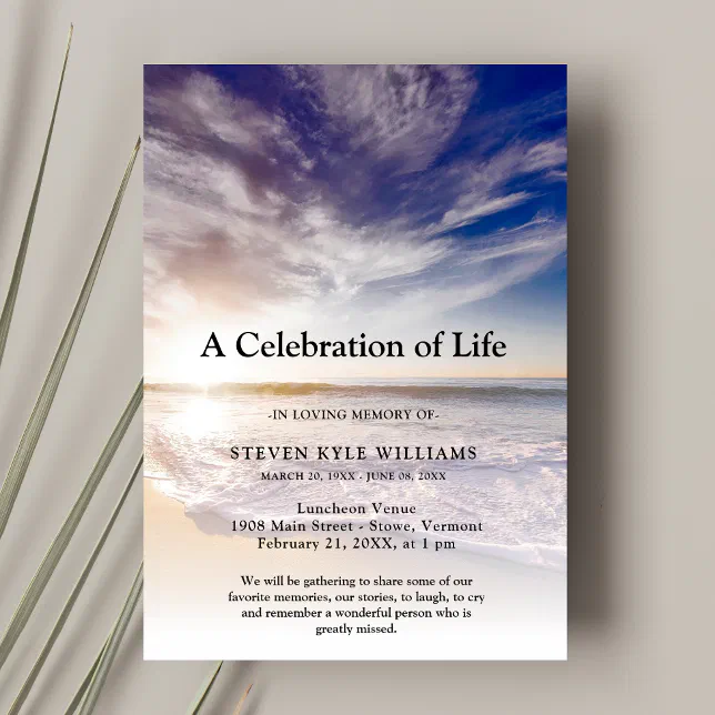 Beach ocean seaside Celebration of Life Funeral Invitation Zazzle