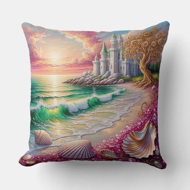 🌸 Beach Ocean Shell Coastal Dream Style 🌸 Throw Pillow (Front)