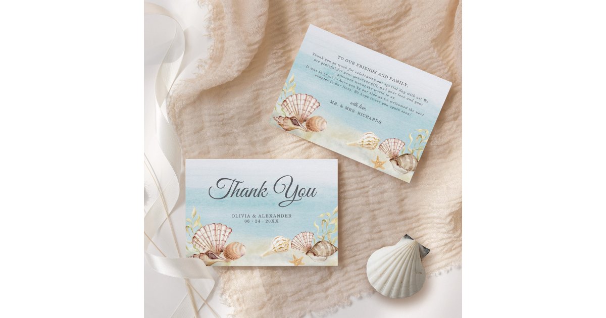 Beach Ocean Shells Watercolor Wedding Thank You Card | Zazzle
