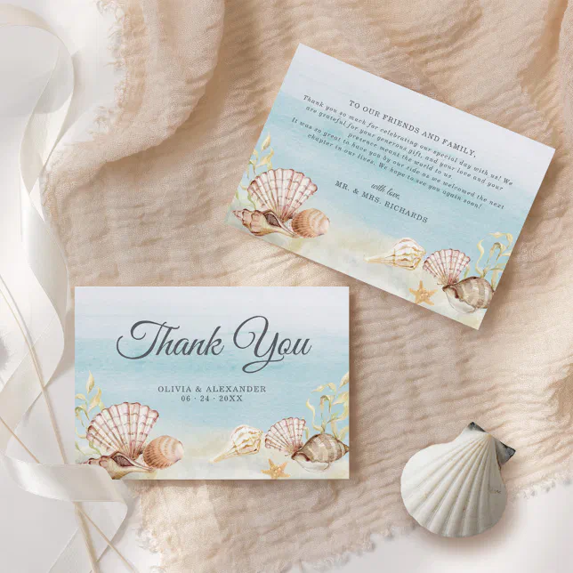 Beach Ocean Shells Watercolor Wedding Thank You Card | Zazzle