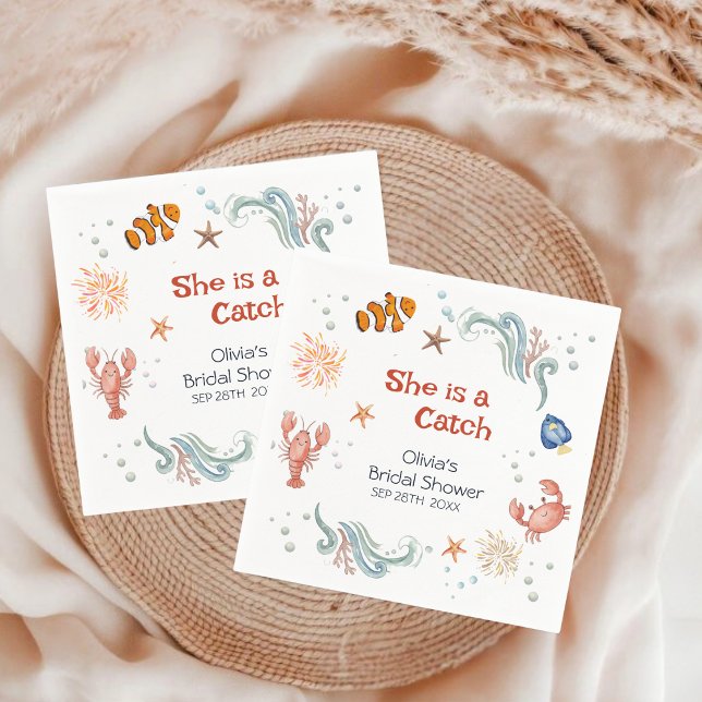 Beach Ocean She's a Catch Bridal Shower Napkins (Creator Uploaded)