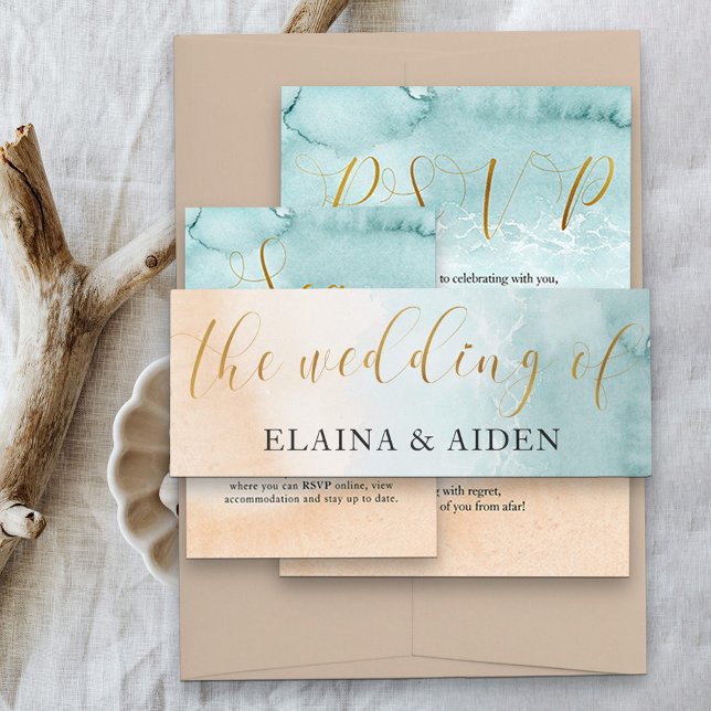 Beach Ocean Shore The Wedding of Calligraphy Invitation Belly Band (Creator Uploaded)