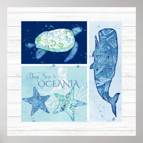 Beach Ocean Shore Wall Art Whale Turtle Starfish