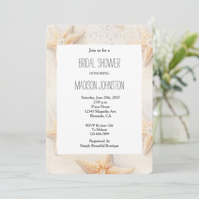 Beach Ocean Starfish Bridal Shower Invitation (Standing Front)