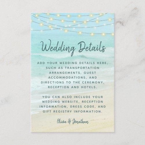 Beach Ocean String Lights Wedding Details Enclosure Card