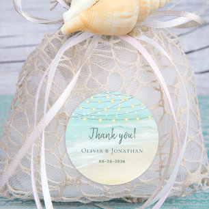 Beach Ocean String Lights Wedding Thank You Classic Round Sticker