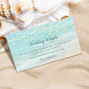 Beach Ocean String Lights Wedding Website Enclosure Card