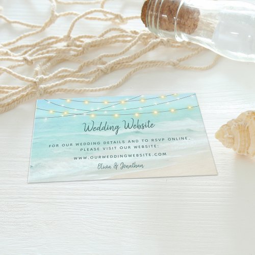 Beach Ocean String Lights Wedding Website Enclosure Card