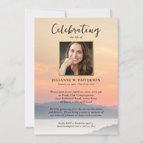 Beach Ocean Sunset Celebration of Life Your Photo Invitation