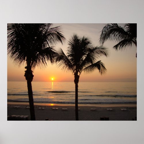 Beach Ocean Sunset Palm Photography Art Poster